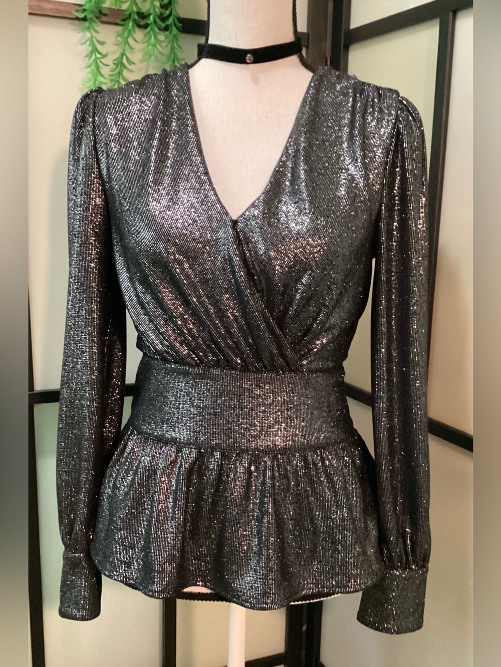 Karl Lagerfeld grey metallic long sleeves top. Size XS